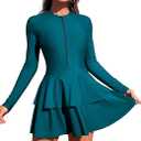 ZAFUL Women's One Piece Rash Guard Long Sleeve Modest Swimsuits Dress Zipper Bathing Suit Swimskirt XL, Peacock Blue