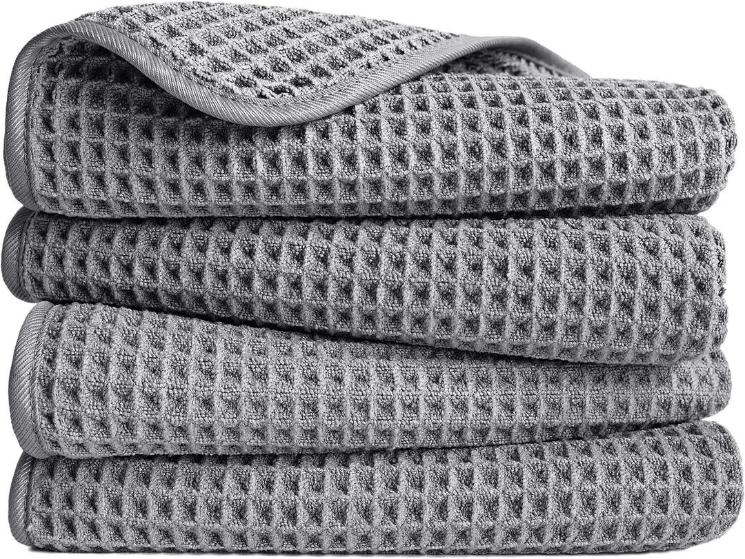 POLYTE Microfiber Lint Free Hand Towel, 16 x 30 in, 4 Pack (Waffle Weave) (Gray) POLYTE Microfiber Lint Free Hand Towel, 16 x 30 in, 4 Pack (Waffle Weave) (Gray)