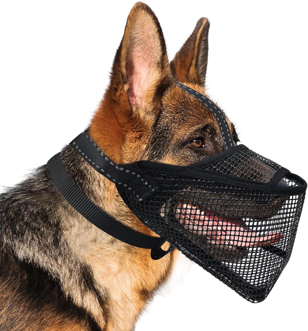 Mesh Dog Muzzle, Breathable Soft Dog Muzzle with 3 Reflective Straps for Secure Fit, Prevents Biting, Chewing Scavenging  Adjustable for Small Medium Large Dogs, XL