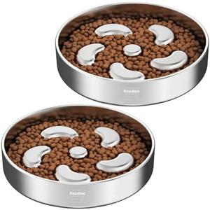 Feedoo Slow Feeder Dog Bowl-2Cups for Medium Breeds, Double-Layer Stainless Steel, Heavy-Duty with Non-Slip Rubber Base, Puzzle Maze Bowl to Slow Down Eating [2Pack]