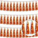 3P Metallic Fringe Tassel Banner Garland Foil Tinsel Streamer Wall Hanging Curtain Backdrop Banner for Parade Floats, Halloween Decorations, Christmas Day, Fall, Thanksgiving Party Decoration (Orange)