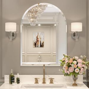 Frameless Bathroom Mirror, 22" x 30" Arched Vanity Mirror for Wall Beveled, Arch Wall Mounted Mirror for Hallway, Entryways, Over Sink