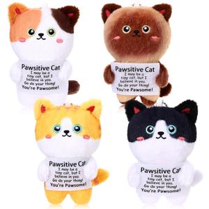 4 Pcs Positive Cat with Inspirational Card Stuffed Animals Plush Toy Emotional Gift for Women Men Employee Coworker Desk Decor Easter Basket Stuffer Gift for Cat Lovers