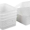 6-Pack White Plastic Small Storage Baskets, 10" x 7.7" x 4"