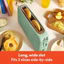 bella 2 Slice Slim Toaster, Fits-anywhere Kitchenware, 6 Setting Shade Control with Reheat & Cancel Buttons, Fits Sourdough, 10 Long Slot, Anti Jam & Auto Shutoff, 900 Watt, Seaglass