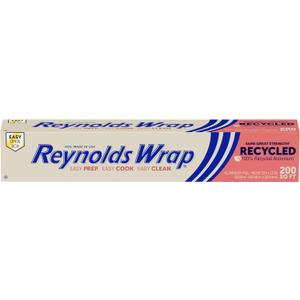 Reynolds Wrap Recycled Aluminum Foil, Recycled Foil Roll, Made From 100% Recycled Materials, With Secure Easy Open and Close Tab, 200 Sq. Ft.