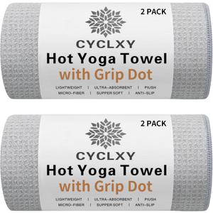 2 Pack Hot Yoga Towel with Grip DotStickyfiber Yoga Mat Towels Non Slip for Hot Yoga,Absorbent Microfiber Sweat Anti-Slip Cover, Bikram, Pilates, Exercise, Fitness (Gray)