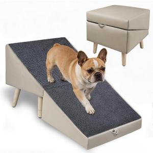 Split Ottoman Dogs Ramp, Dog Ramp for Couch and Bed, Dog Stairs for Small Dogs and Cats, 2-in-1 Foldable Wooden Pet Stairs and Ottoman,Non-Slip Fabric Surface Ramp for Couch and Bed Gray