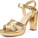 COLETER Women's Platform Chunky Heels Ankle Strap Block Heeled Sandals Party Wedding Shoes size 7