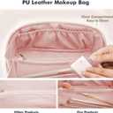 Prite Makeup Bag for Women Travel Waterproof Vegan Leather Cosmetic Bag Open Flat Toiletry Bag With Clear Divider and Handle (Plaid Pink, Medium)