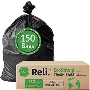 Reli. EcoStrong 33 Gallon Trash Bags | 150 Count Bulk | Black | Eco-Friendly | Made from Recycled Material