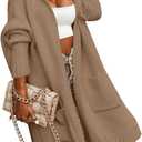 Aoysky Womens Long Cardigans Cable Knitted Open Front Oversized Hooded Outerwear Sweater Coat (Large, Khaki)