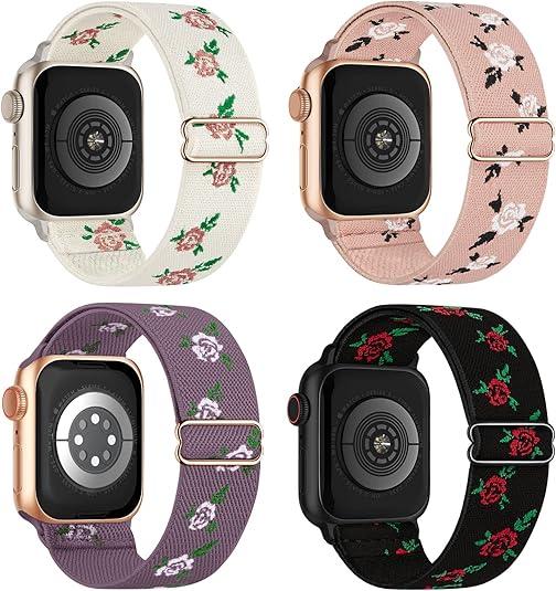 4 Pack Stretchy Solo Loop Compatible with Apple Watch Band 38mm 40mm 41mm 42mm  Women Men, Sport Nylon Elastic Straps Braided Wristbands for iWatch Series 10 9 8 7 6 5 4 3 Ultra SE