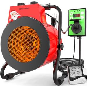 Buyplus Greenhouse Heater with Digital Thermostat, 1500W Outdoor Heaters for Patio, Overheat Protection & 3S Fast Heating, Electric Space Heater for Patio, Garage, Greenhouse, Flower House, Red