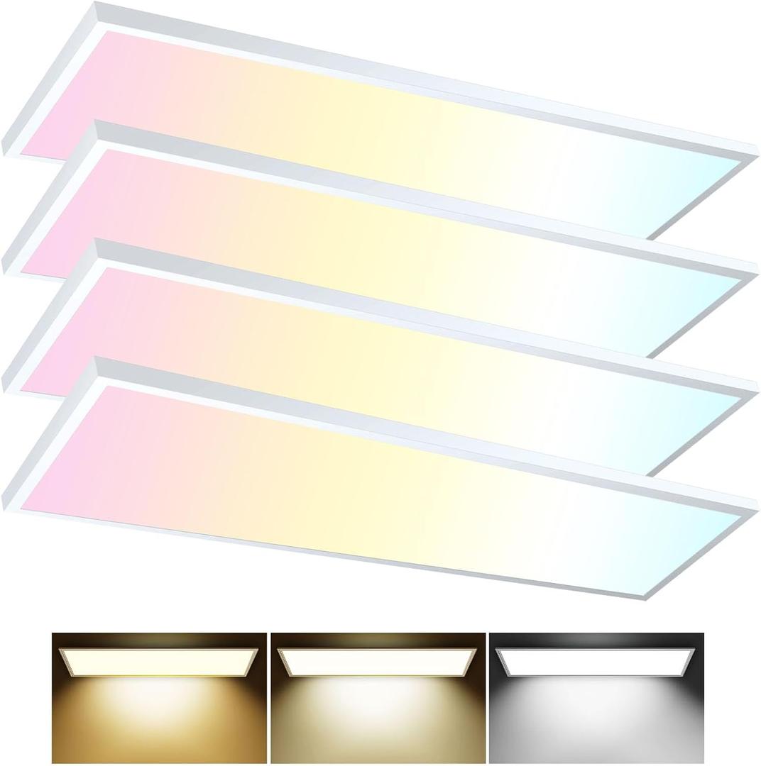 AIKVSXER 4PACK 1x4 Flat Panel Light Surface Mount LED Ceiling Light, 5500LM 50W TRIAC 10-100% Dimmable, 3000/4000/5000k Selectable 48 Inch LED Light Fixture 120V LED Light for Garage/Kitchen