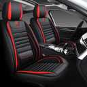 Leather Car Seat Covers Full Set,Full Coverage Automotive Seat Covers with Fix Lumber Support,Universal Fit for Most Car,Sedans,SUV,Pick-up and Truck(LS Black&Red, Full Set)