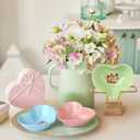 Tanlade 3 Pcs Valentine's Day Candy Bowls Mini Ceramic Serving Bowl for Tiered Tray Candy Dishes Valentine's Day Party Supplies for Treat Snack Fruit Candies Couple Sweet Talk Gift (Cute) (Pink, Blue, Green)