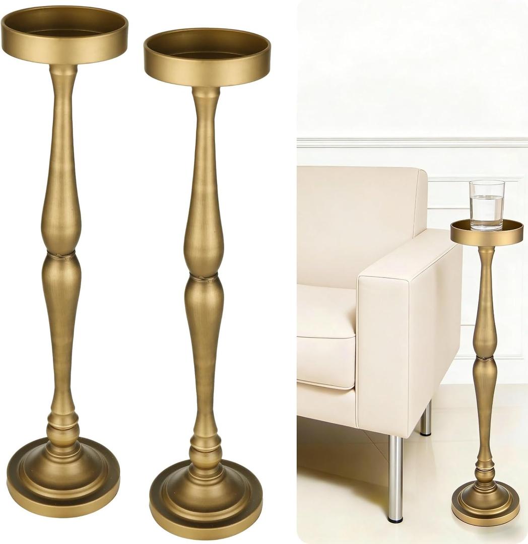 Small Drink Table, Drink Tables for Small Spaces Nightstand Bedroom Couch Chair Vintage Metal Decor, Drink Table Pedestal, Antique Tall Narrow Drink Stand (Classic-2)