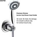 BOPai Suction Cup Shower Head Holder for Handheld Shower No Drill, For Smooth Surfaces Only, Vertical Mount Only, Chrome
