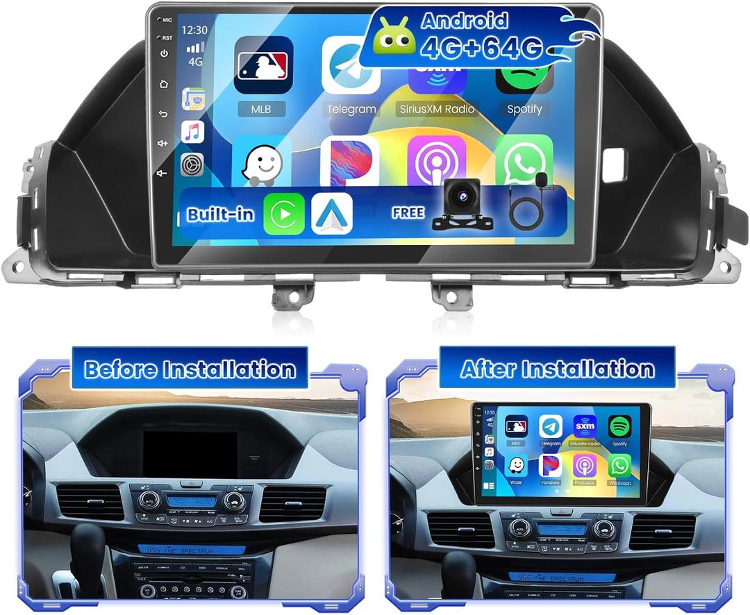 [4+64G] Hikity Android 15 Car Stereo for Honda Odyssey EX-L 2011-2017 with Wireless Carplay Android Auto, 9'' IPS Touch Screen Radio Bluetooth Mirror Link GPS WiFi SWC AI DSP/FM/RDS/EQ Backup Cam+Mic