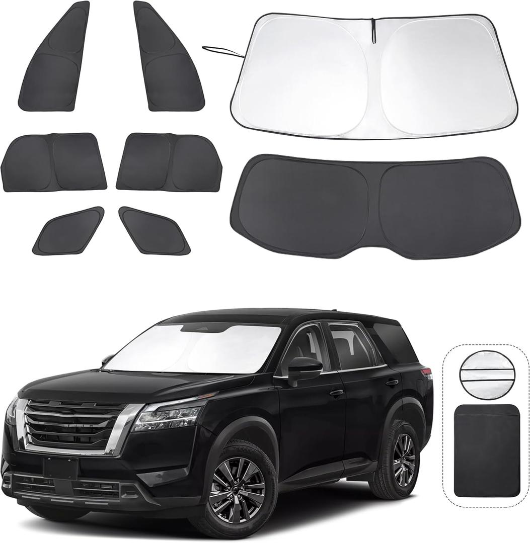 TINGLU Window Shades for Nissan Pathfinder 2022-2025 Accessories Car Side Full Windows Rear Triangular Windshield Sun Shade Sun UV Rays & Privacy Protection for Camping,Napping,and Relaxing 8PCS