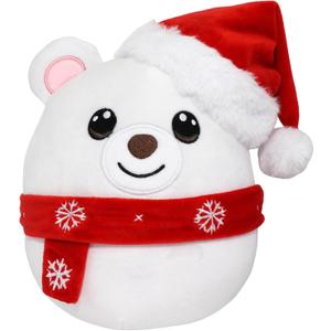 Christmas Plushies, Stuffed Animal Polar Bear with Christmas Hat, Cute Plushies for Kids and Decorations