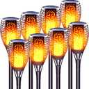Large Size Solar Torch Light with Flickering Flame, Fire Effect Garden Lights Outdoor, IP65 Waterproof Tiki Torches for Pathway Yard Decor, Auto On/Off - Landscape Lighting (8 Pack)