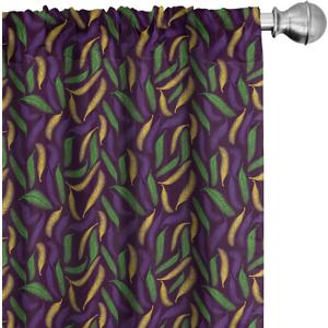Lunarable Mardi Gras Curtains, Tricolor Feathers in Fat Tuesday Colors, Window Treatments 2 Panel Set for Living Room Bedroom, Pair of - 28" x 63", Purple Multicolor