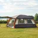 KTT Extra Large Tent 12 Person,Family Cabin Tents,Awning,2 Rooms,4 Doors and 4 Windows with Mesh,Straight Wall,Waterproof,Double Layer,Big Tent for Outdoor,Picnic,Camping,Family Gathering