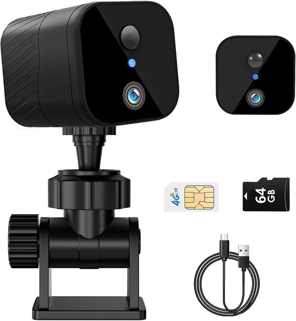 4G LTE Cellular Security Camera, Small 2K HD Wireless No WiFi Needed IR Night Vision PIR Motion Detection 90-Day Battery Life Portable Compact Mini Camera Built-in Sim Card (with 64GB SD Card)