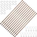 12 Pack Tension Rods for Windows 28 to 48 Inch Spring Tension Rod Adjustable Metal No Drill Curtain Rod for Windows, Shower, Door, Kitchen, Wood Grain