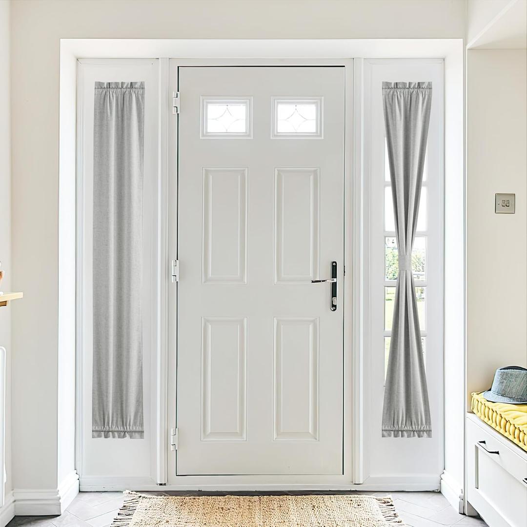 NICETOWN 100% Blackout Sidelight Curtains for Window, Thermal Insulate Covering for Patio Glass Front Door, Faxu Linen French Door Blinds for Kitchen, Light Grey, 1 Panel, 12 x 72 inch