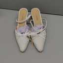 AIUNIIND Women's Pointed Toe Kitten Heel Lace Pumps Ankle Strap Heeled Sandals Wedding Dress Shoes for Women, White US 6.5