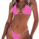 TASHEHE Women's Triangle Thong Bikini Set Sexy String Brazillian Two Piece Swimsuit Cute Bikini Bathing Suit L