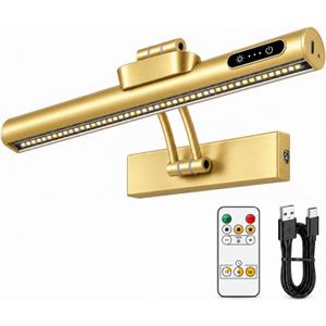 Wireless Picture Light, 16", 4,000mAh Rechargeable Battery, 280lm
10%-100% dimmable, 3 color temperatures: 3000K/4000K/6000K, remote & touch control, magnetic mount for artwork