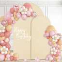 WEERRW Beige Arch Backdrop Cover Set of 2 Spandex Fitted Round Top Chiara Backdrop Stand Stretchy Wedding Covering for Event Birthday Party Banquet Decoration (6FT, 7.2FT)
