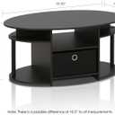Furinno Jaya Simple Design Oval Coffee Table with Bin for Living Room, Walnut, 19.7"D x 35.4"W x 16.4"H