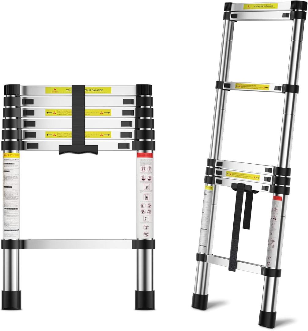 MGENLONG 6.6 FT Extension Ladders, Lightweight Collapsible Ladders, Aluminum Telescoping Ladders for Home, Folding Telescoping Ladder for RV, Attic, Daily Use at Home, Capacity 330 lbs