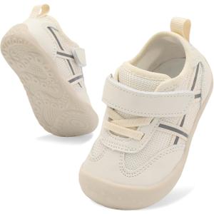 Scurtain Baby Shoes Boy Girl First Walking Shoe Infant Crib Breathable Sneakers Lightweight Barefoot Shoes for Babies (12-18 Months Infant, Beige)