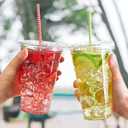 Lilymicky 60 Sets 24 oz Clear Plastic Cups With Flat Lids, 24 Ounce Disposable Drinking Cups With Lids for Ice Coffee, Smoothie, Slurpee, or Any Cold Drinks (EXP 08/21/26)