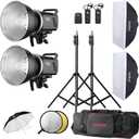 Godox Studio Flash Kit for Photography, 600W Studio Strobe Light Set with Bowens Mount, 2.4G X System MS300 Monolights, Flash Trigger, Softbox, Tripod Stands, Reflector Storage Bag, Umbrella
