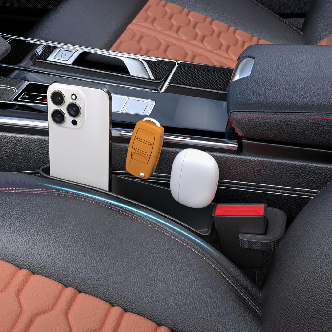 Shorter Car Seat Side Gap Filler Black Set of 2 Pack Between Car Seat Catcher Blacker Between Seat Central Console Organizer Seats Crack Gap Filler Car Seat Gap Plug with Storage Slot Seat Belt Hole