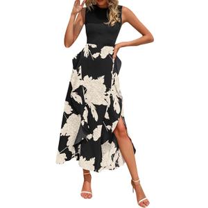 Women Summer Boho Floral Print Long Dresses 2023 Short Sleeve V Neck Tie Waist High Low Ruffle Cocktail Maxi Dress Size XL
