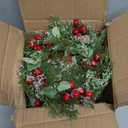 6 Pcs Mini Christmas Wreaths for Kitchen Cabinet, 7.87" Small Christmas Wreath with Ribbon Bows, Red Berry Norfolk Pine Candle Ring Holder for Table Centerpiece Window Chair Wall Decors