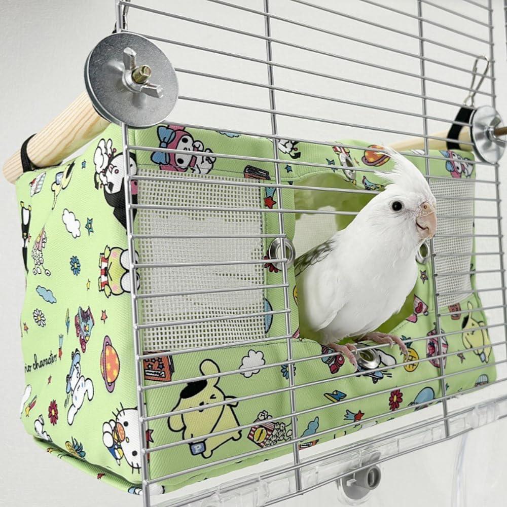 Large Spring Summer Breathable Bird Nest House, Bird Bed for Cage, Parrot Nest Snuggle Shed Hut for Four Seasons, Easy to Install for Quaker Lovebirds (Medium,Green)