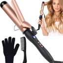 Curling Iron Set, Hair Curling Wand Set with Gloves and Comb, 38mm Instant Heat Up Hair Curler Produces Flawless Waves, LCD Display, Adjustable Temperature, Auto Shut Off