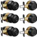 3 Sets Entry Door Knob and Single Cylinder Deadbolt Combo Set, Keyed Alike