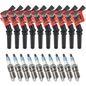 CarBole Ignition Coils Pack DG508 & Iridium Spark Plug SP479, Compatible with Ford E350 E450 Econoline Super Duty F350 F450, Replacement for FD503 DG457 F523 E213 E262 E409 (Set of 10)