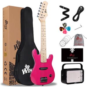 WINZZ EGM100 30 Inches Real Kids Electric Guitar with Beginner Kit, Right Handed (Rose Pink)