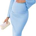 Off The Shoulder Maternity Dress Bell Sleeves Ruched Bodycon Maxi Elegant Pregnancy Dresses Baby Shower Photoshoot (XL, Blue)